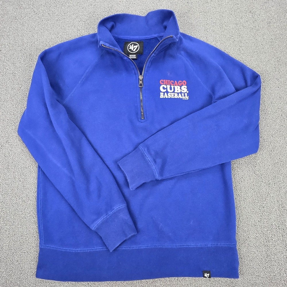47 Brand Chicago Cubs Mens Medium Blue Quarter Zip Pullover MLB Baseball‎ Fleece